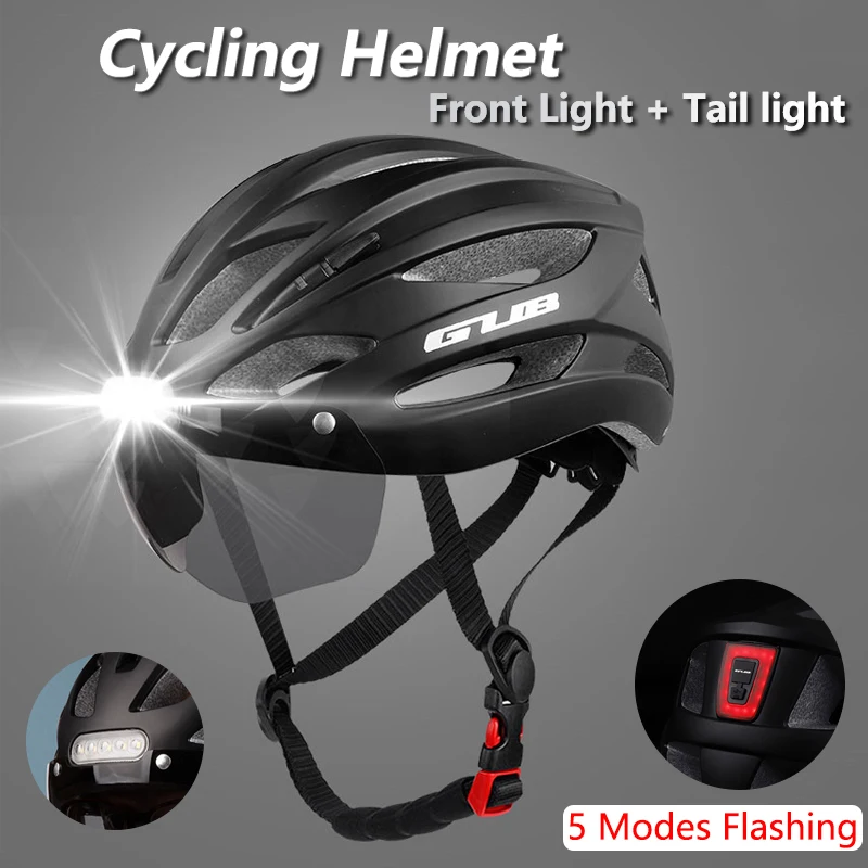 

GUB Goggle Lens Cycling Helmet 2022 USB Rechargable Front Tail Light Road Bike Bicycle Helmet for Men Casco De Seguridad 57-61cm