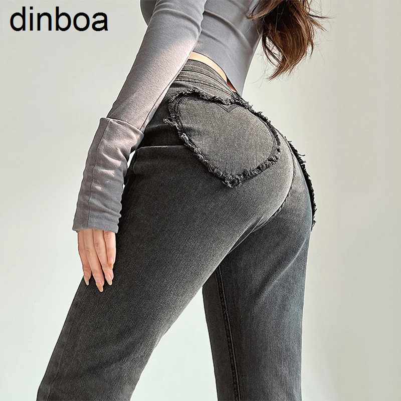 

Reddachic Cyber Y2k Jeans Heart-shaped Pockets Emo Grunge Streetwear Harajuku Acubi Fashion Trousers Stretch Flared Pants Women