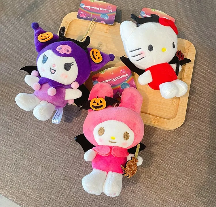 

Halloween Cute Sanrio Kuromi Plush Toy Kawaii Kt Soft Stuffed Plushie Gift My Melody Keychain Small Pendant