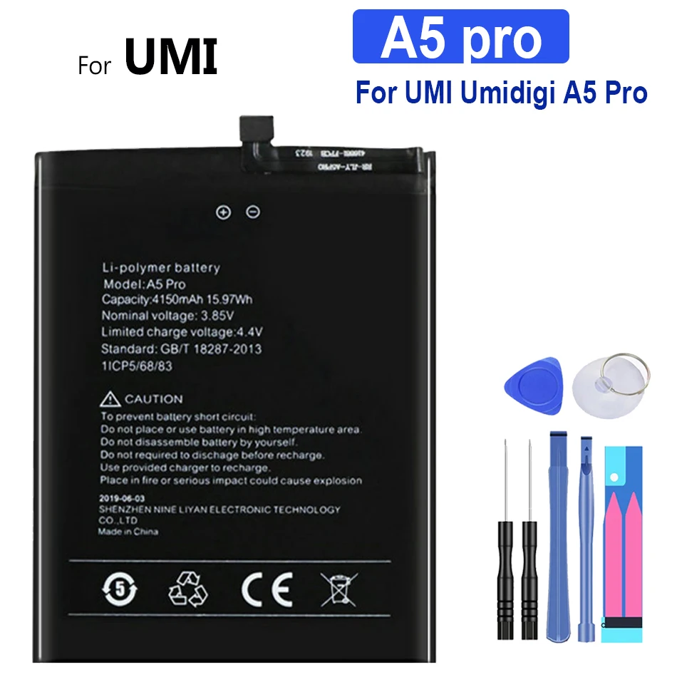 

Аккумулятор для телефона UMI Umidigi A5 Pro A5Pro, 4150 мАч, высококачественные новые батареи + Инструменты