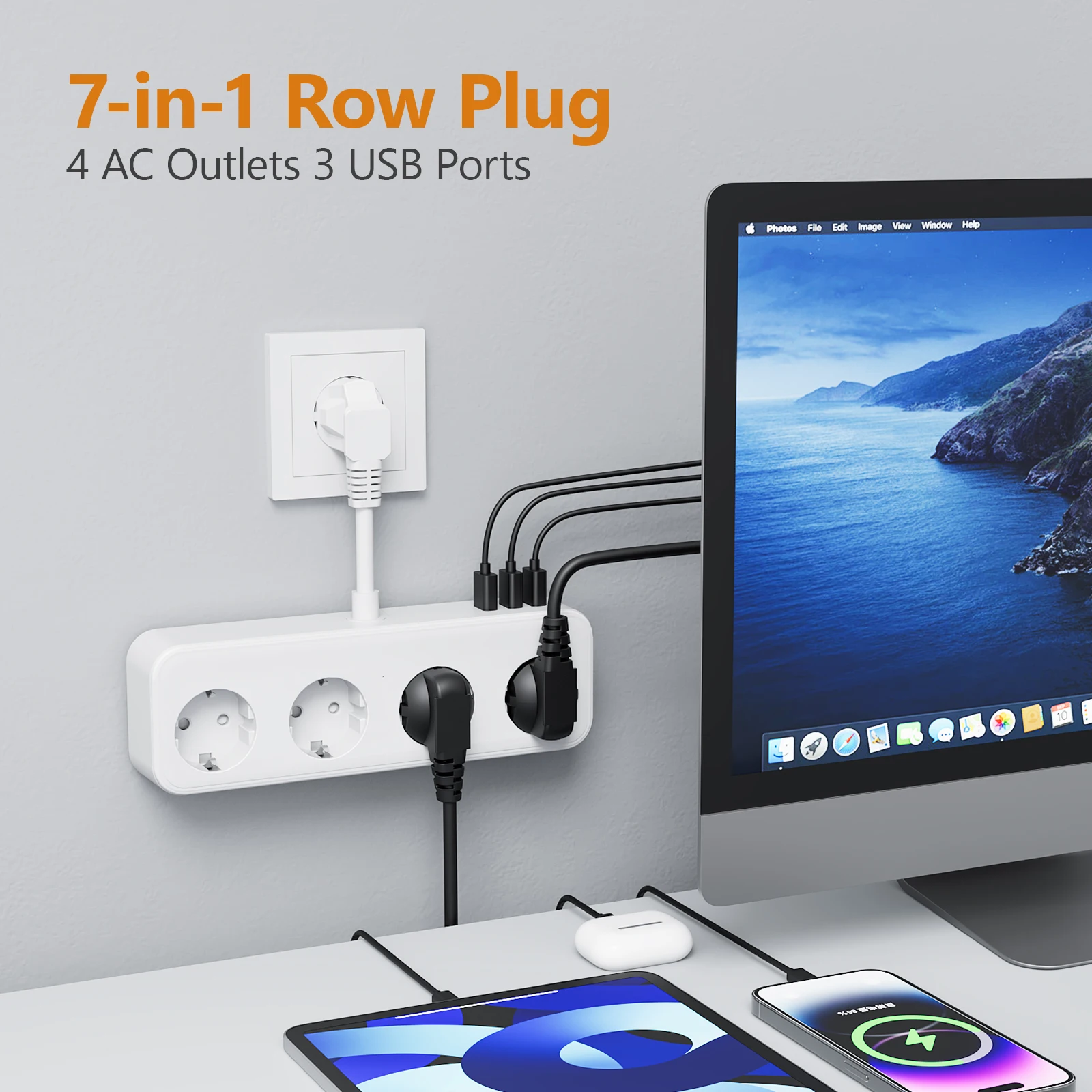 Универсальная электрическая розетка с 3 розетками переменного тока USB 3/4 адаптер