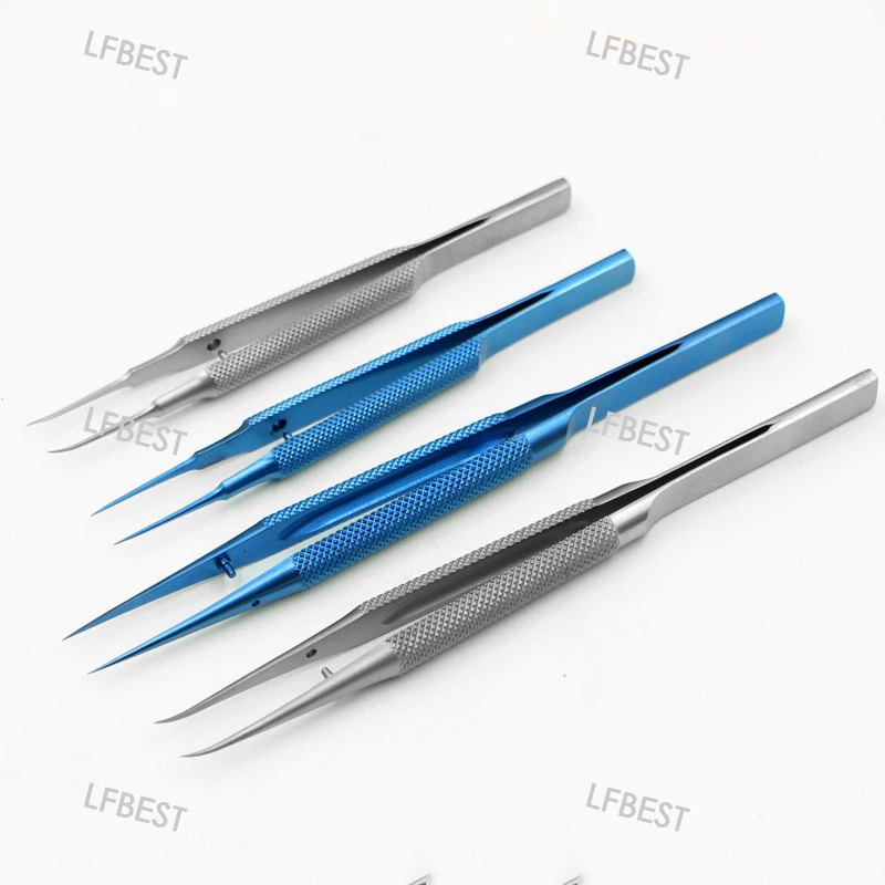 Medical Stainless Steel Titanium Alloy Micro0.15mm Fine Wire Tweezers Straight End Elbow Tweezers