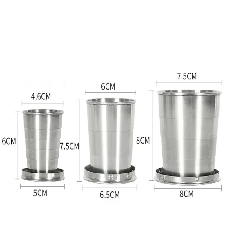 4PCS Stainless Steel Folding Cup Portable Outdoor Travel Camping Telescopic with Keychain Water Coffee Handcup كاسات قهوة |