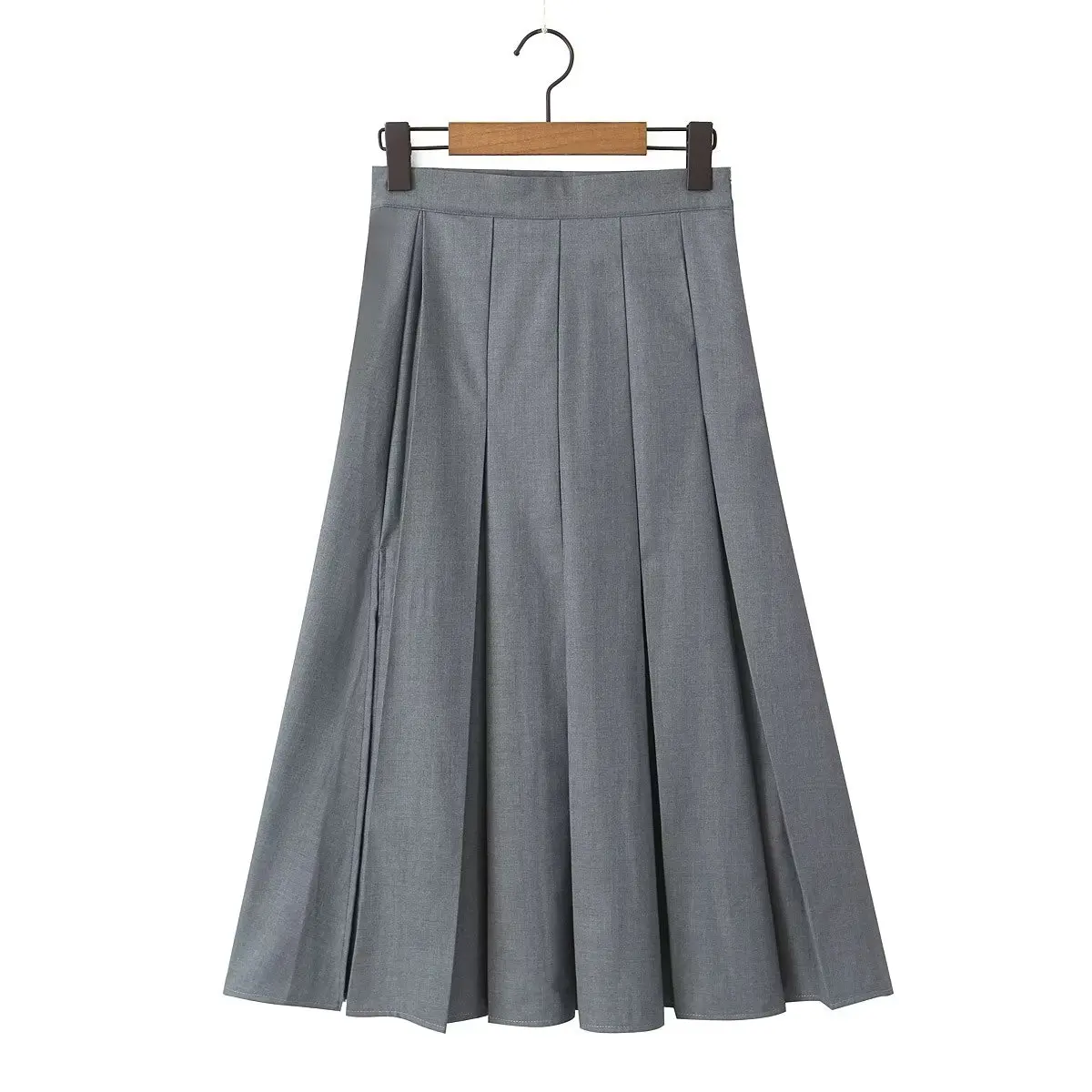 

Women 2023 New Fashion Summer Front Split Hundred Crease Midi Skirt Vintage High Waist Zipper Female Skirts Mujer