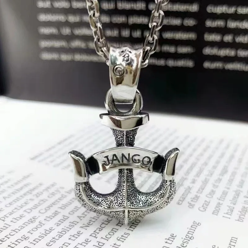 

S925 pure silver small hang drop anchor pendant necklace fashion accessories men