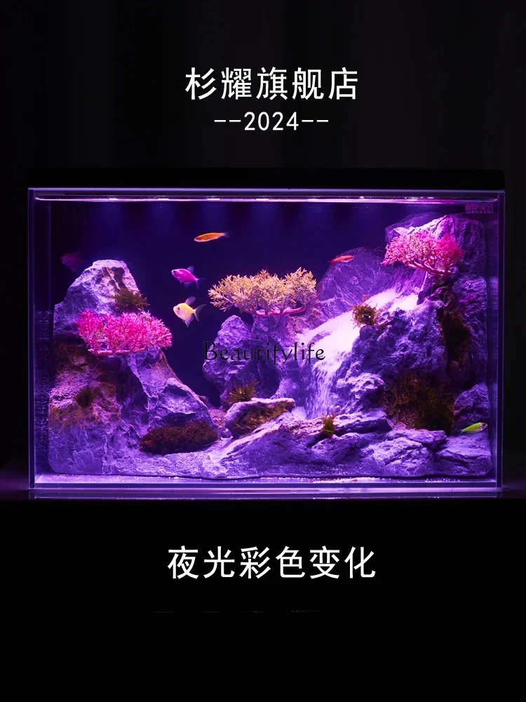 Маленький настольный ультрабелый стеклянный водопад с сыпучим песком для