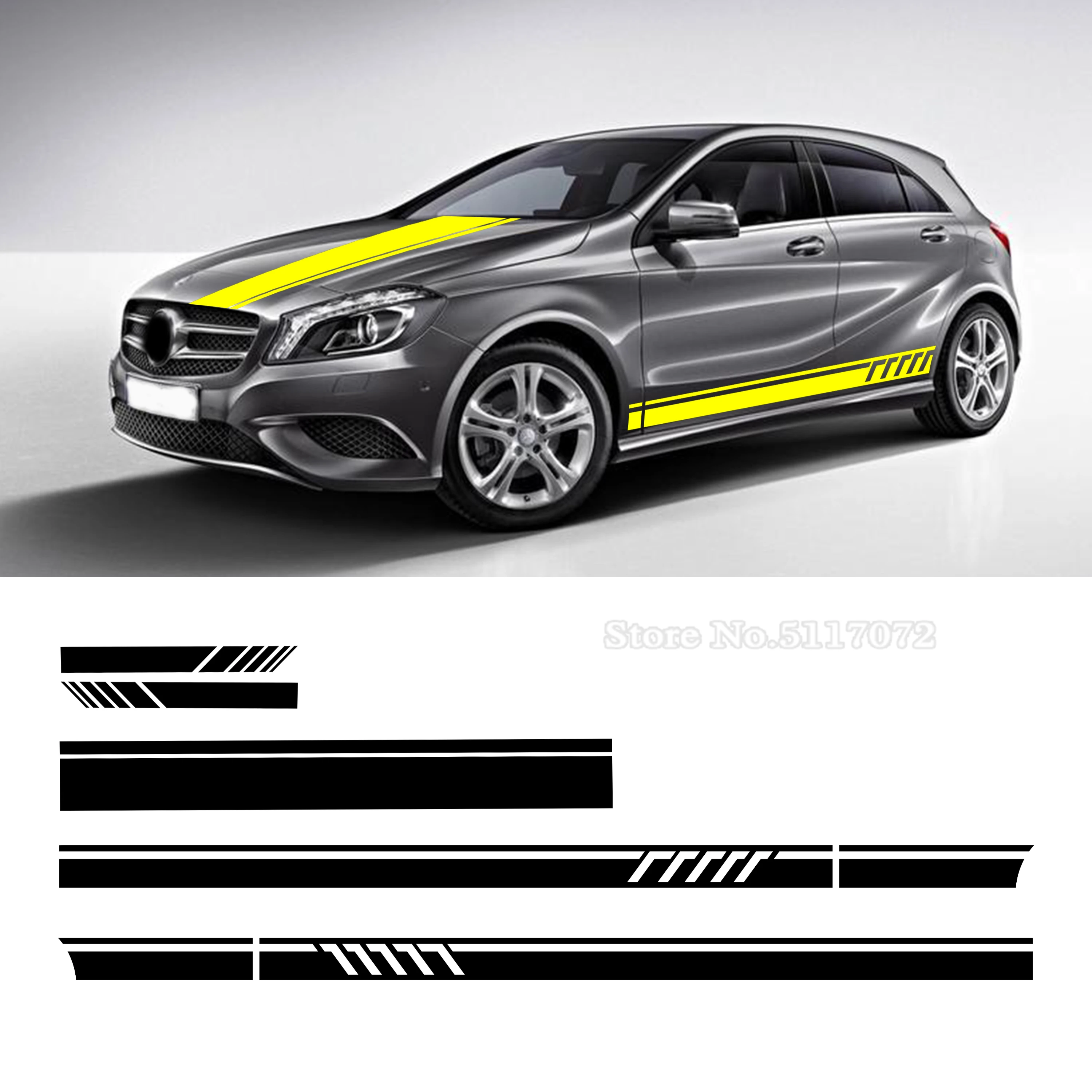 

Edition 1 Car Style Side Stripes Top Roof Hood Bonnet Decal Stickers for Mercedes Benz W176 A Class A45 AMG A200 A180- 4 colors