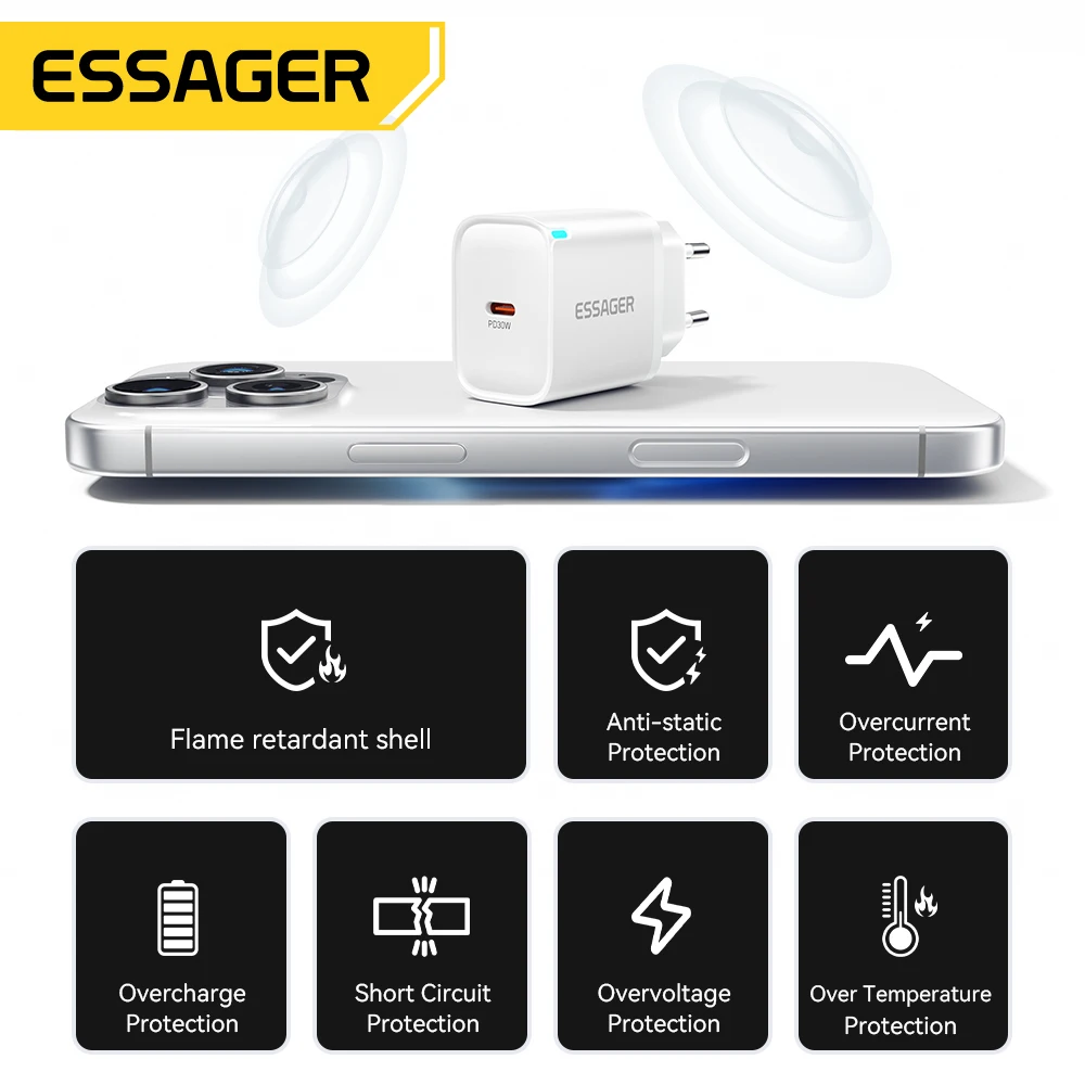 Фото Essager USB C Зарядное устройство для телефона 30 Вт Type-C Быстрое зарядное устройство QC3.0 для iPhone 16 15 14 13 12 Samsung Huawei Xiaomi Mini Travel Charger №5
