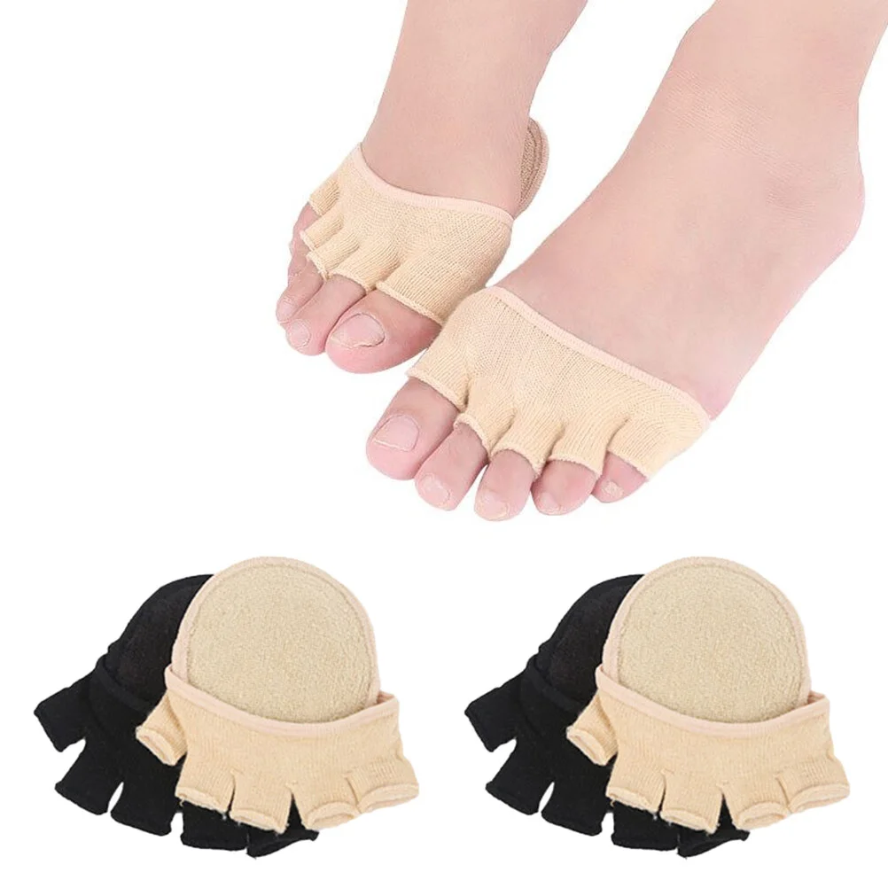 

2 Pairs Invisible Heelless Five Toe Floor Socks Short Fingerless Half Socks for Women Hight Heel