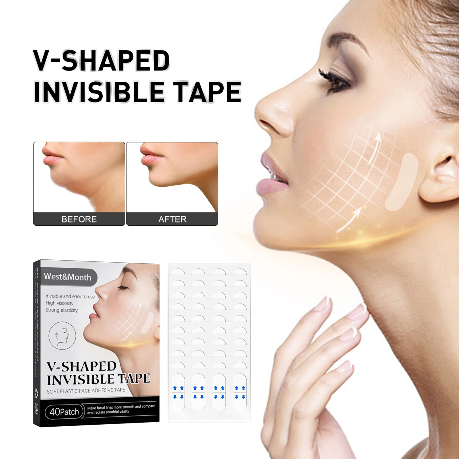 40Patch Waterproof V Face Makeup Adhesive Tape Invisible Breathable Lift Face Sticker Lifting Tighten Chin Face Lifting Patch images - 6