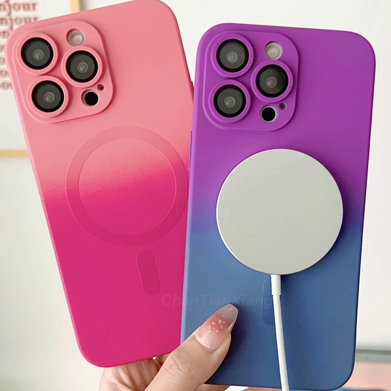 

Gradient Color Liquid Silicone Case for Magsafe iPhone 14 13 12 11 Pro Max Wireless Charging With Lens Protection Magnetic Cover