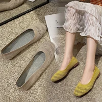 new 2022 hollow out boat shoes mesh ballet flats women breathable square toe stretch fabric daily loafers driving shoe footwear