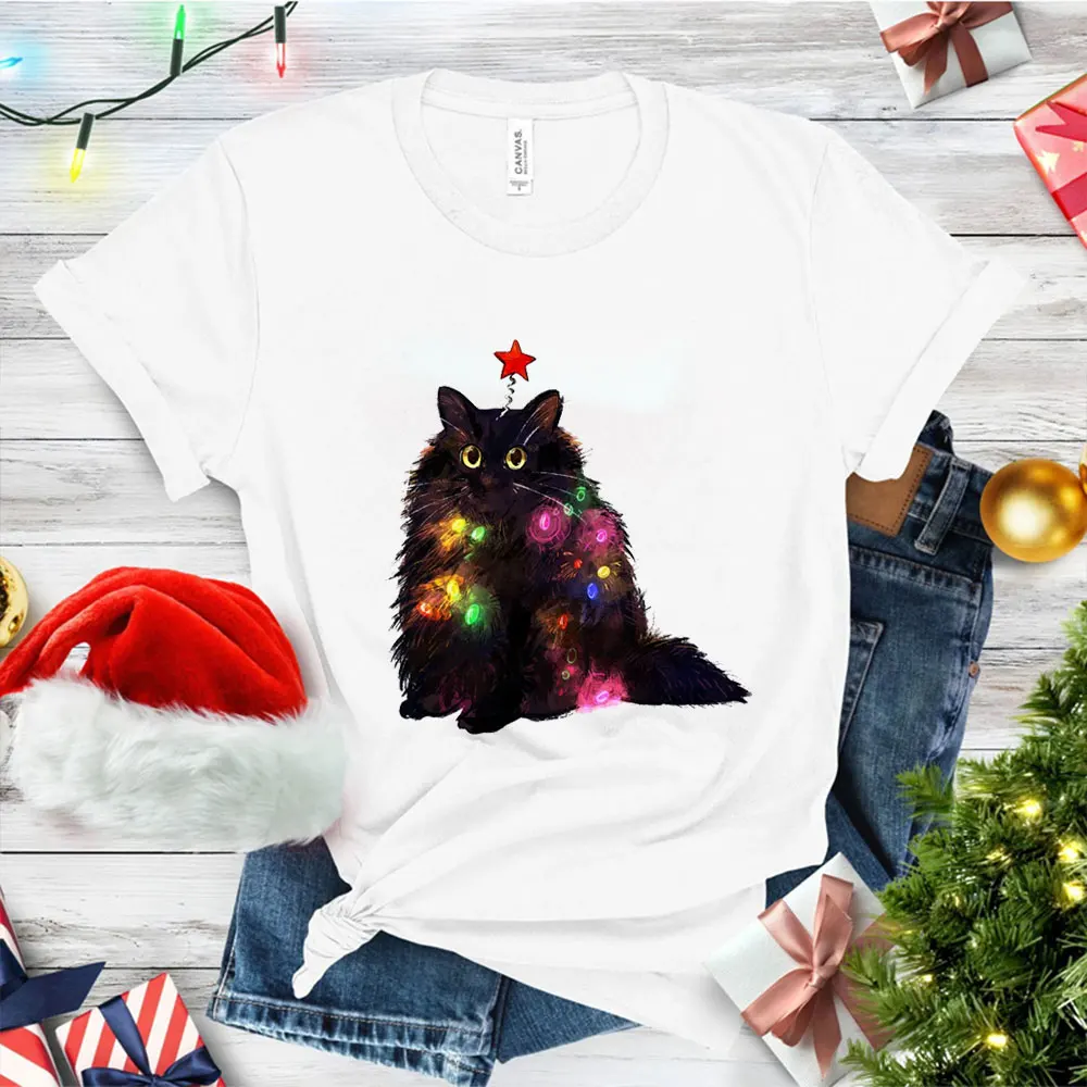

Модная трендовая футболка, летние футболки Y2k для женщин, забавные рождественские футболки с изображением кота, Женская Корейская Повседневная Уличная одежда, Camiseta