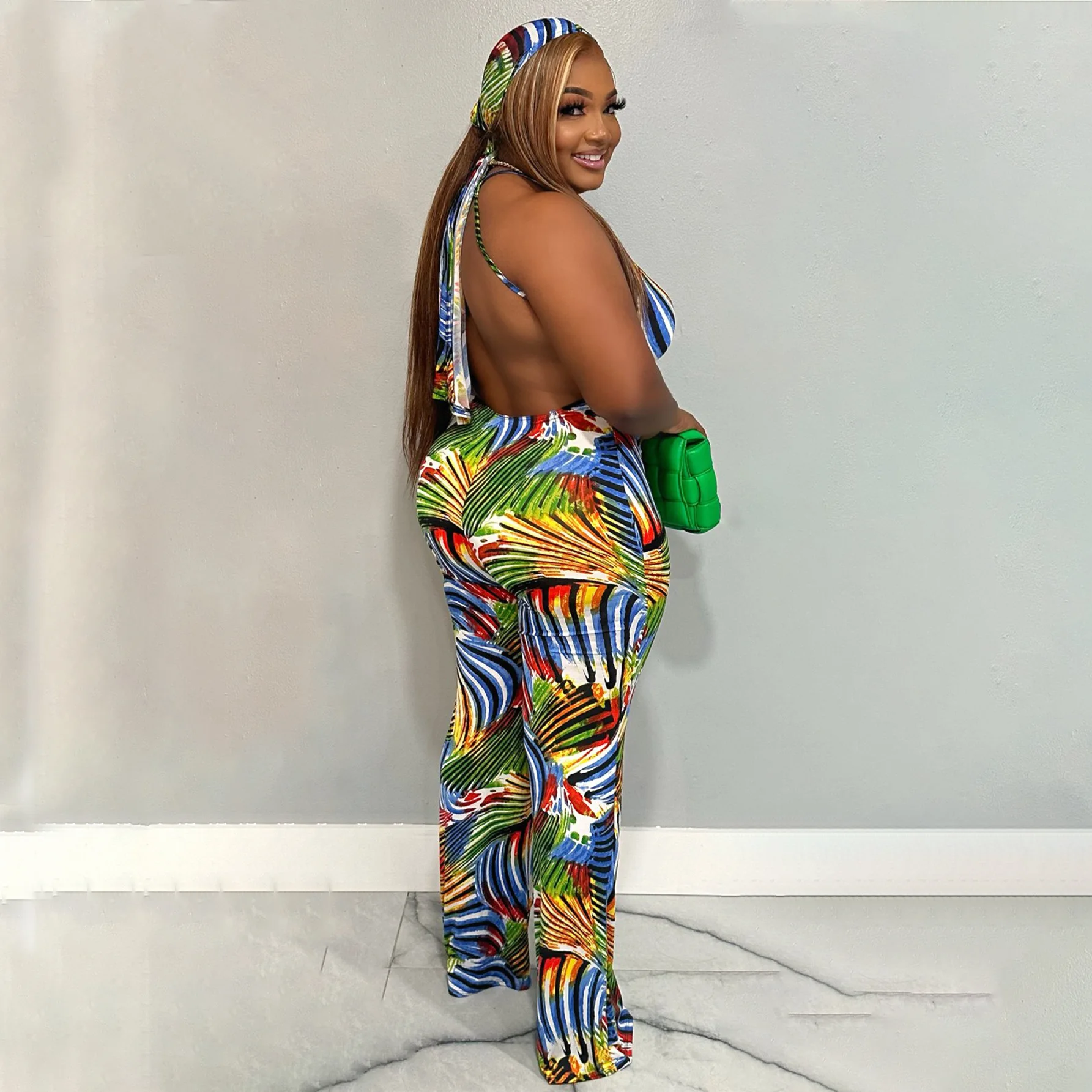 Plus Size Women Jumpsuit Sleeveless Print Backless One Piece Cloth Female Casual Long Pant 2023 Summer Fashion Elegant Jumpsuits