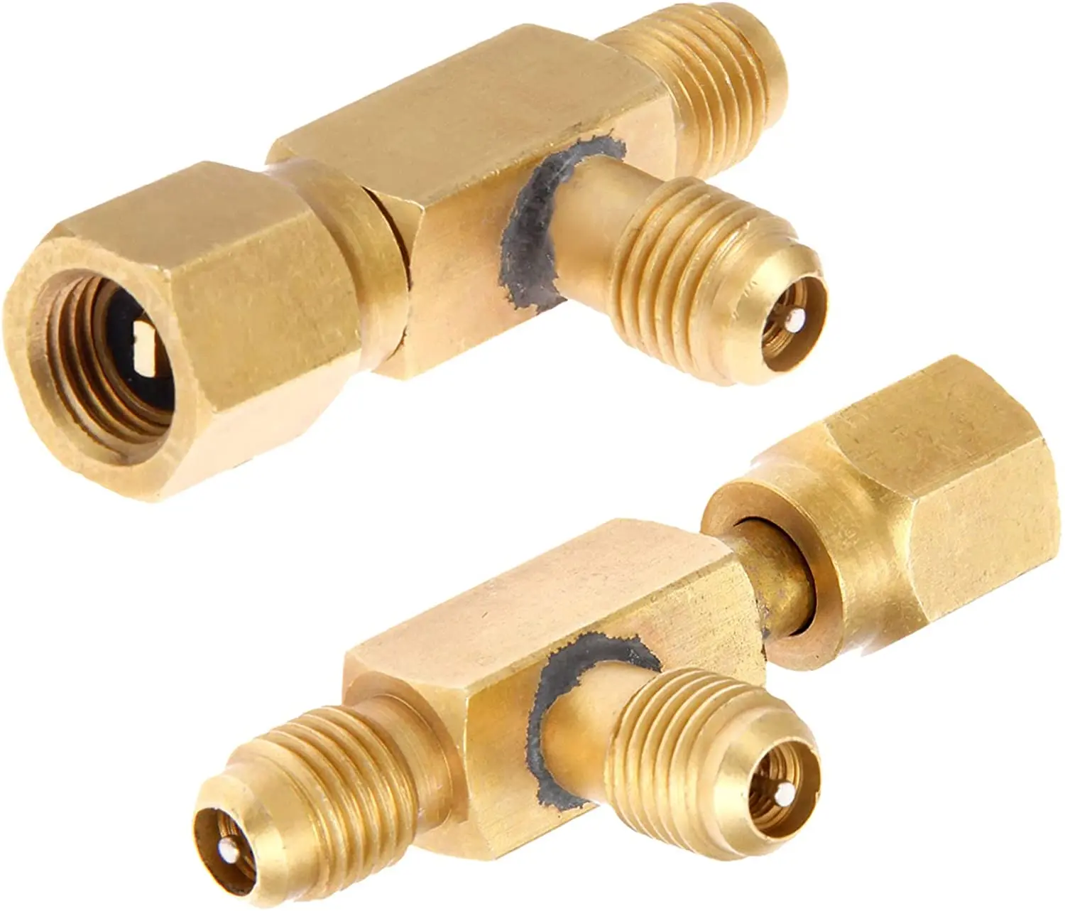 

2Pcs Quick Coupler Access Tee 1/4'' Valves Core Tee Adapter with Swivel Connector Fits for Gauge Deep Vacuum Pump Manifold