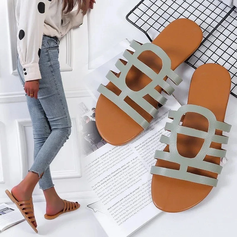 

Summer Women's Sandals European And American Style Flat Bottom Low Heel Fashion Simple Solid Color Daily Breathable Beach Shoes