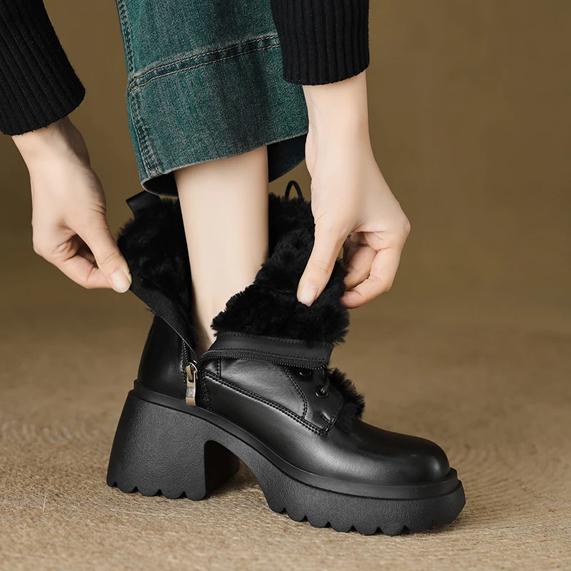 QUTAA 2023 новости женские ботильоны мотоциклетные зимние ботинки из натуральной