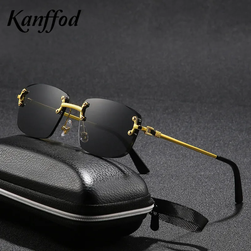 

Kanffod Vintage Rimless Sunglasses Men Women Luxury Square Frameless Brand Design Gold Oval Sun Glasses Outside Travel UV400