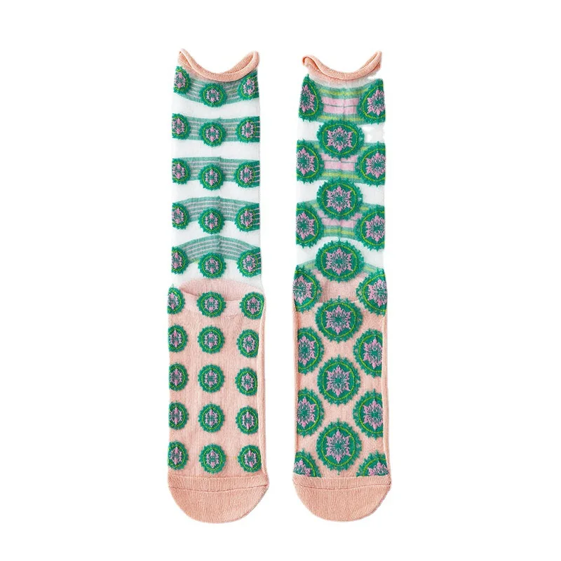 Summer Socks Women's Socks French Art Silk Socks Women's Thin AB Asymmetric Glass Cassette Trendy Socks Medium Socks Stocking