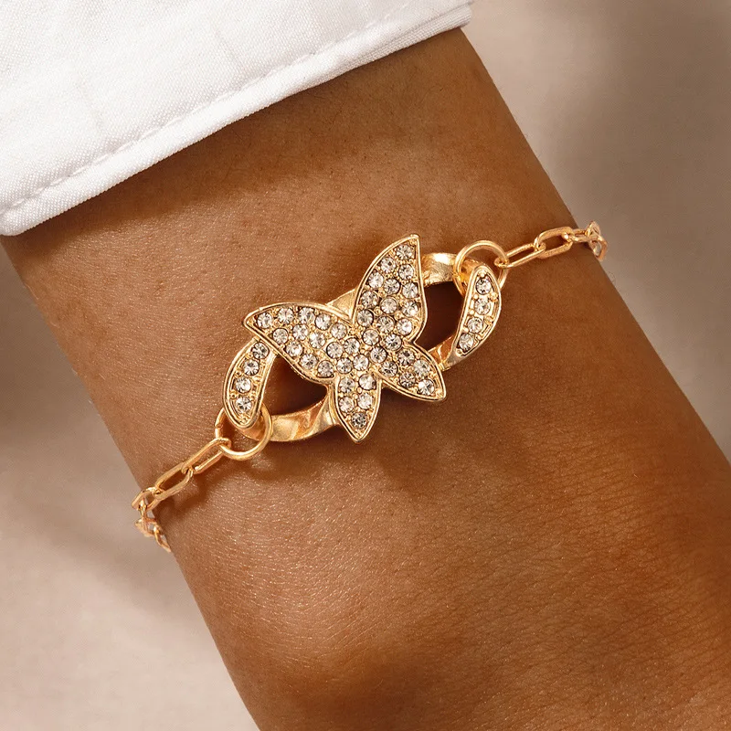 

Trend Rhinestone Butterfly Bracelet For Women Hand Chain Gold Color
