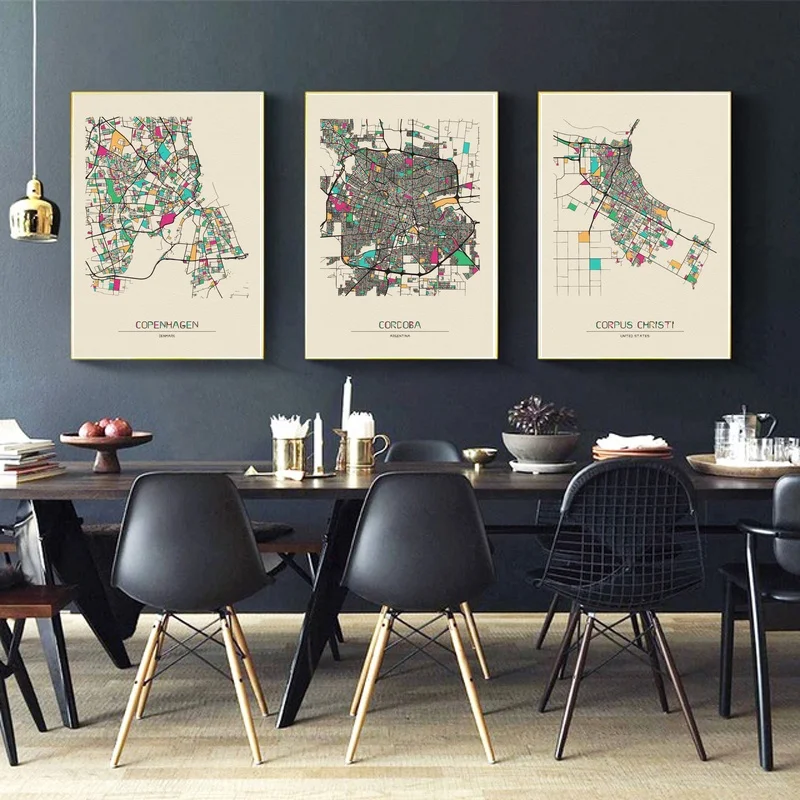 

Copenhagen,Cordoba,Corpus Christi,Dakar,Dallas,Colorful City Maps Poster Canvas Print Wall Art Home Decor