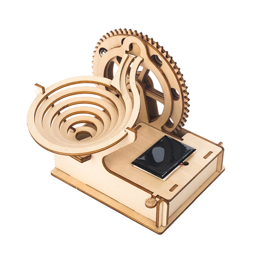 

3D Solar Powered Wooden Marble Run Ball Climbing Stairs Toys DIY Assemble Mechanical Gear Toy Engineer Education Toy for Kids