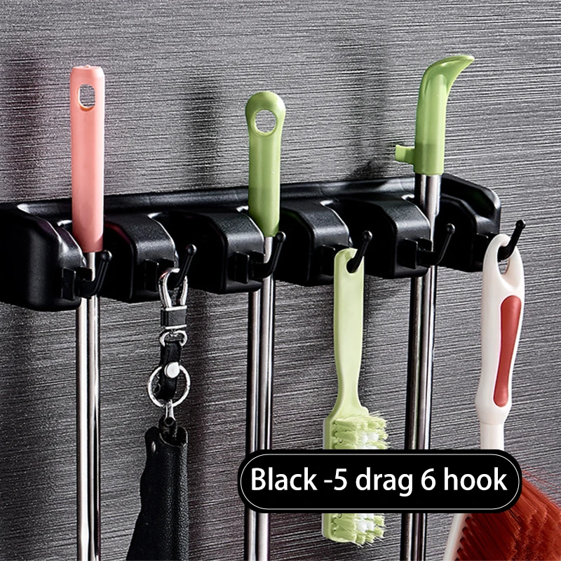 

Wall Mounted Kitchen Storage Hook Anti-skid 3/4/5 Position Save Space Broom Holders Multi-functional Mop Holder