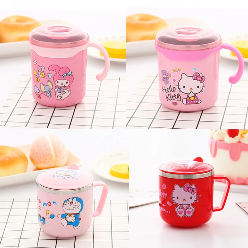 

Kawaii Children's Anime My Melody Hello Kitty Pokonyan 304 Stainless Steel Drinking Cup Household Baby Anti-fall Cup with Lid