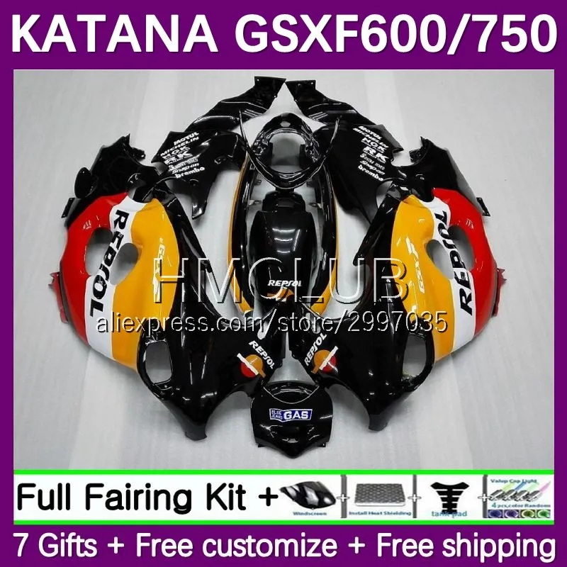 

Корпус для SUZUKI KATANA GSXF 600 750 GSXF600 56No.20 GSXF750 2003 2004 2005 2006 GSX600F 98 99 00 01 02 Repsol, черный обтекатель