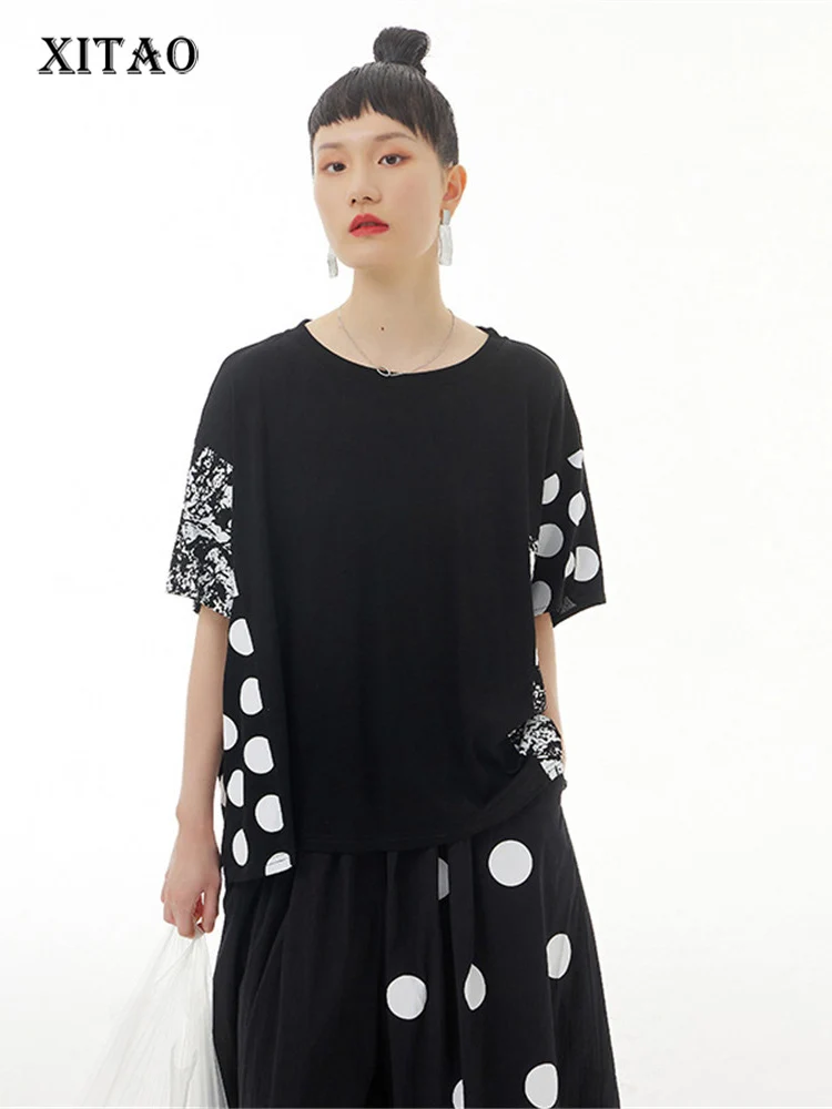 

XITAO Print Pattern T Shirt Fashion Women Pullover Patchwork Small Fresh Casual Style 2022 Summer Half Sleeve Pot Tee WLD8339