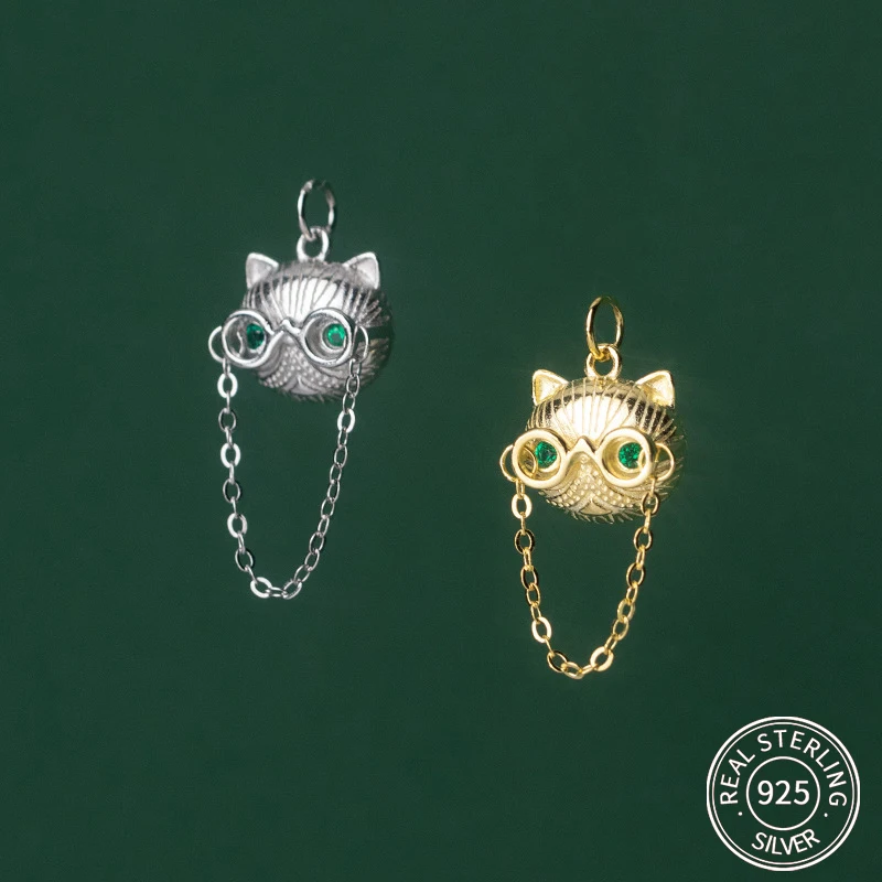 

Шармы-подвески в стиле хип-хоп для браслета, очков и кошек, серебро 925 пробы