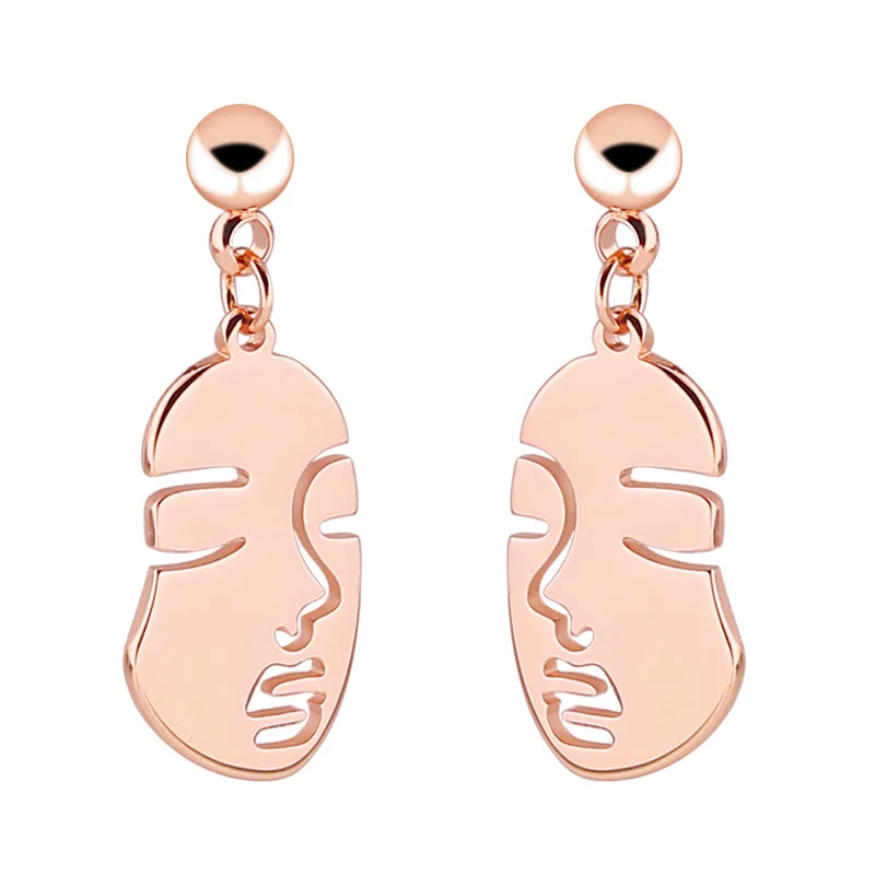 

Stylish Stainless Steel Face Stud Earrings Carved Charms Dangle Earrings Women Party Jewelry Birthday Gifts Supplies