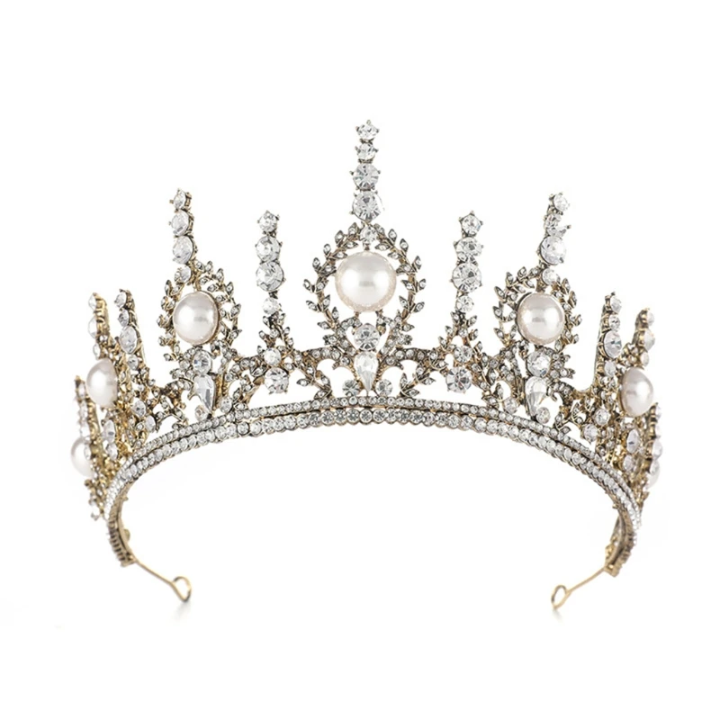 

E15E Tiaras and Crowns for Women with Pearl Rhinestone Princess Crystal Elegant Crown Girl Bridal Wedding Birthday Party Prop