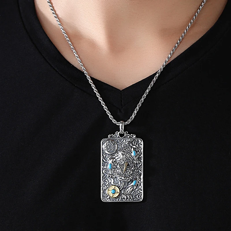 Новый Серебряный кулон Pixiu мужской амулет на удачу в китайском стиле ретро