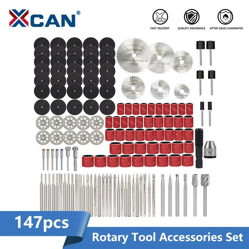 

XCAN 147pcs Rotary Tool Accessories with Metal Cutting Saw Blade ,Sanding Band,Diamond Cutting Disc,Rotary Burr File for Dremel