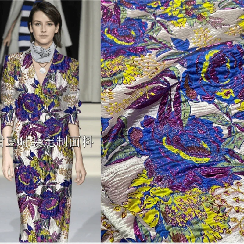 Золотая шелковая парча жаккардовая ткань пион тисненый цветок окрашенный в