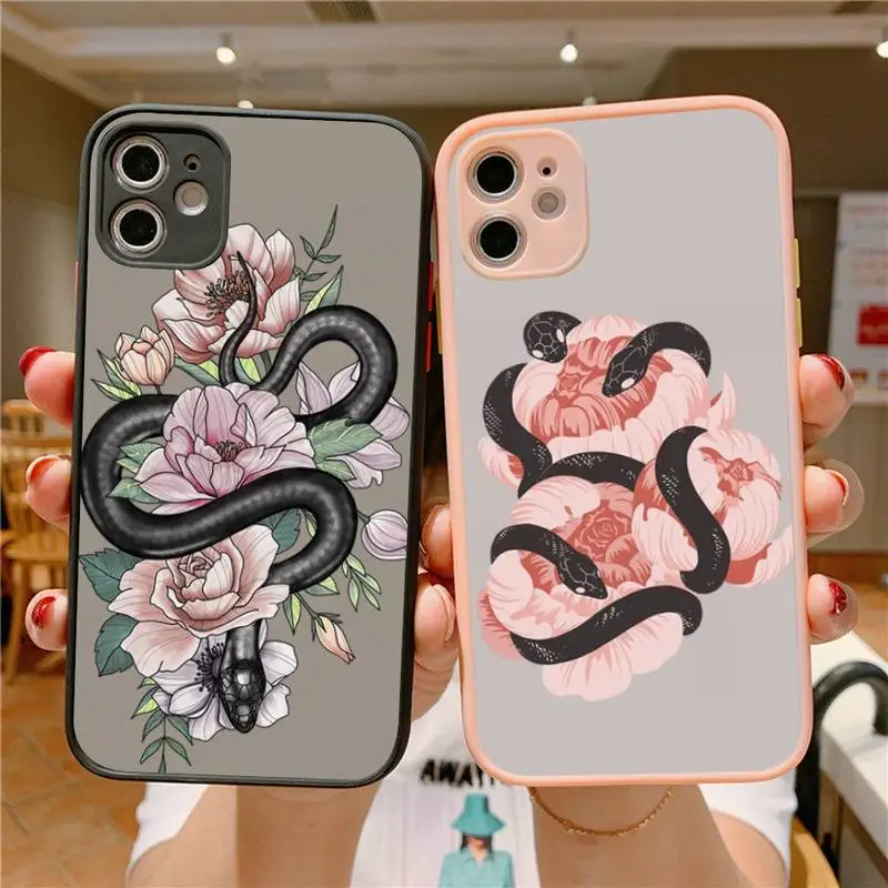 

Snake Flower Snake Painting Phone Case for iPhone X XR XS 7 8 Plus 11 12 13 pro MAX 13mini Translucent Matte Shockproof Case