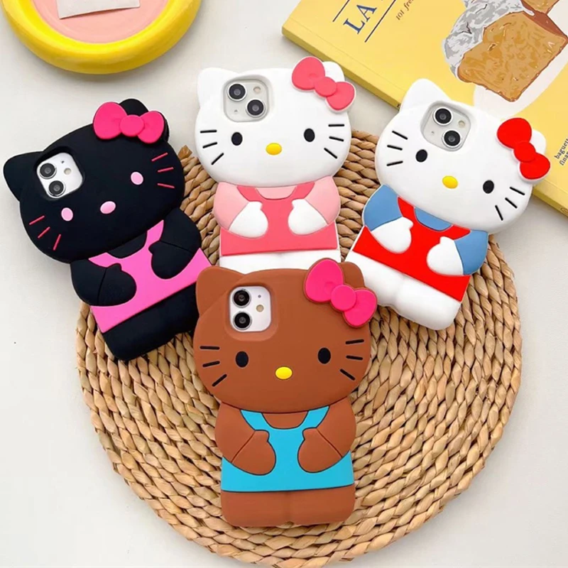 Sanrio Hello Kitty 3D Stereoscopic Phone Case For IPhone 14 13 12 11 Pro Max XR XS  7 8 Plus SE2020 Silicone Soft Back Cover Y2K