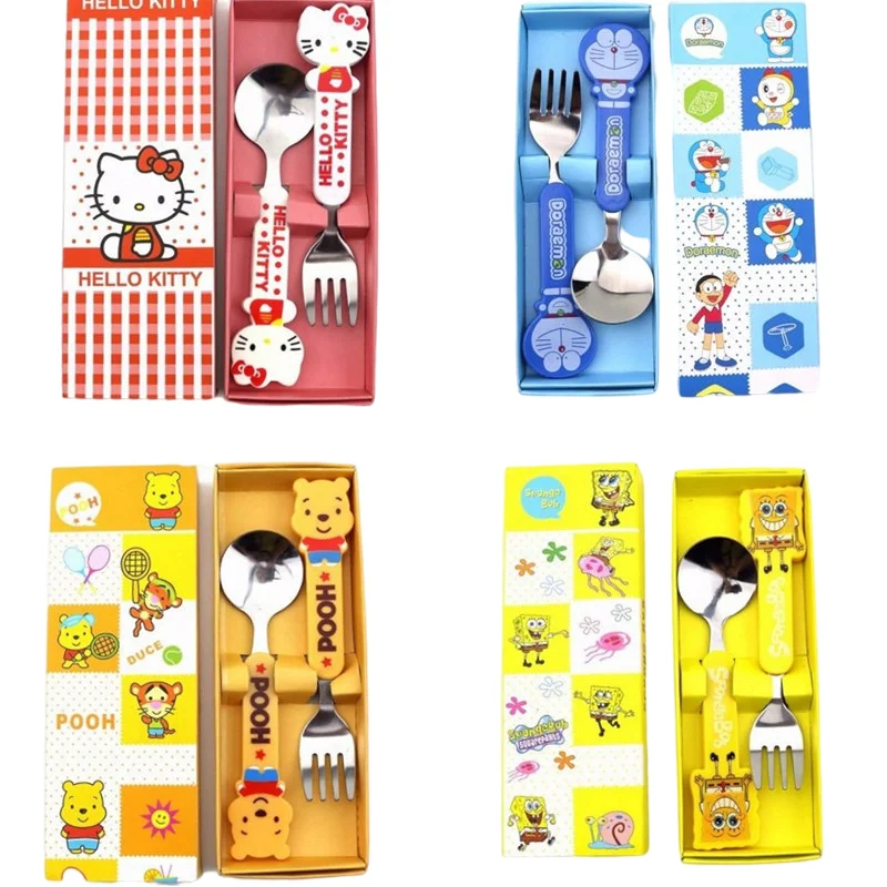 

Kawaii Sanriod Peripheral Kitchen Series Kitty Cartoon Creative Cute Student Cutlery Spoon Fork Two-Piece Birthday Gift