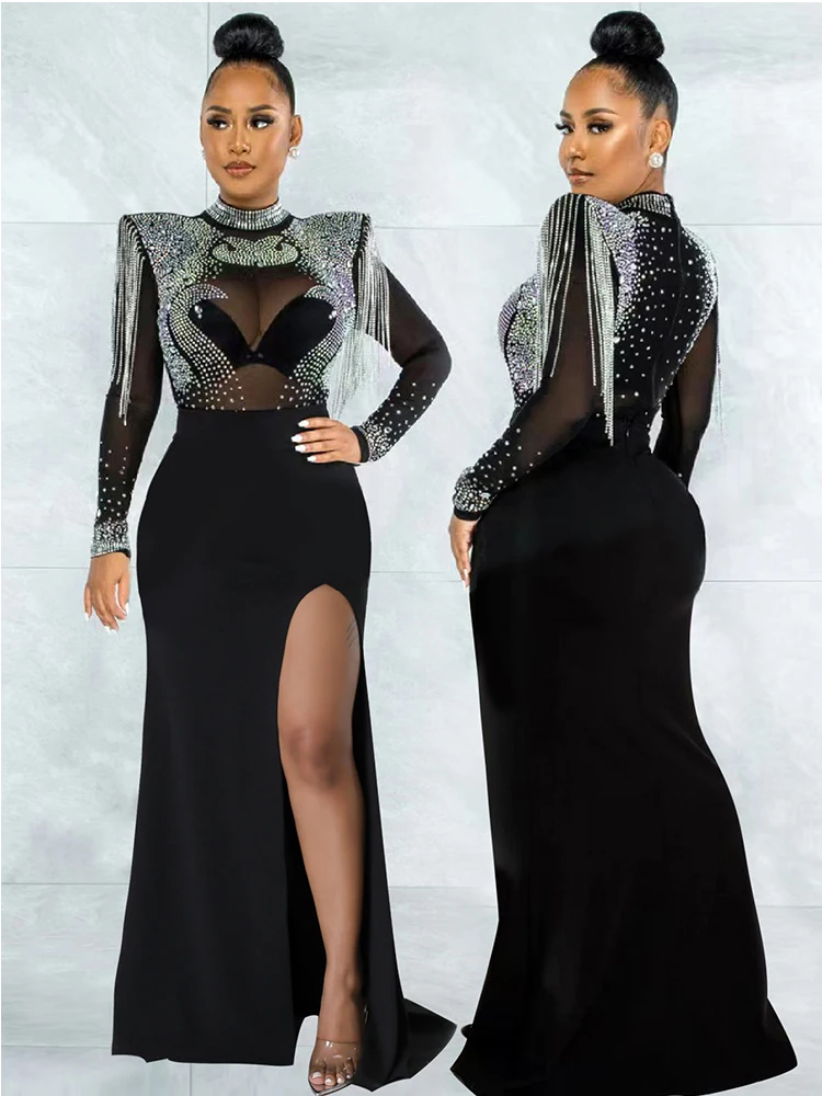 Женское сценическое банкетное платье однотонное с высоким воротником горячее