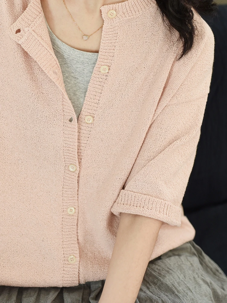 

109-114cm Bust / Spring Autumn Women All-match Pink Loose Comfy Cozy Cotton Knitted Cardigans