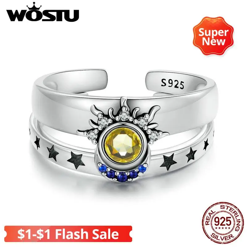 

Серебряные открытые кольца в стиле звезд и луны, с голубым Цирконом