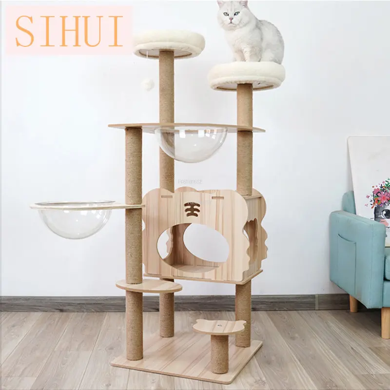 

Home Simple Cat Scratching Board Cat Litter Cat Tree All-in-one Cat Jumping Platform Modern Wooden Cat Climbing Frame Cat Toys
