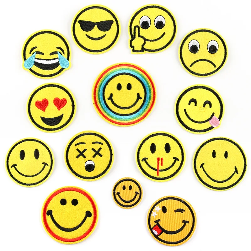 

5Pcs Yellow smiling face cute expression for Sew on Clothes letters Sticker Hat Jeans Applique cartoon smile Badge Accessories