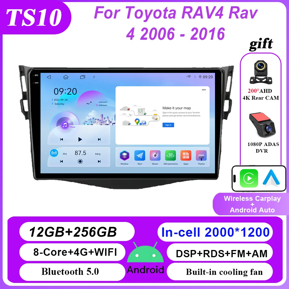 

Автомобильный радиоприемник-навигатор для Toyota RAV4 Rav 4 2006-2016, мультимедийный плеер Android Auto Carplay, сенсорный экран, 2Din, стерео головное устройство