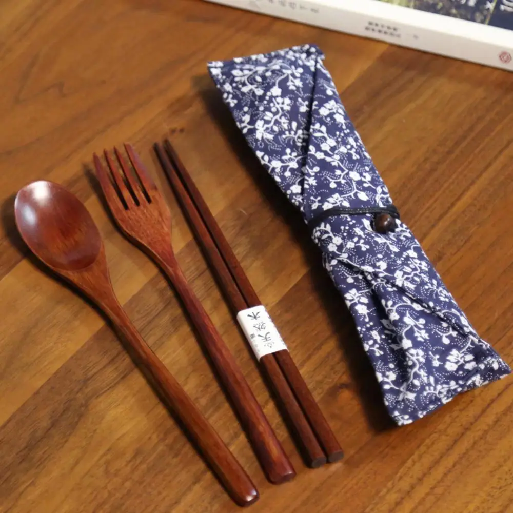 

3/4Pcs Reusable Portable Japanese Wooden Tableware Set Spoon Chopsticks Fork Tableware Cutlery Travel Dinnerware Suit Cozinha