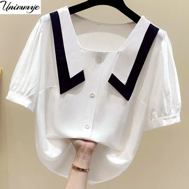 

Summer Women Blouse Loose Chiffon Shirt Korean Fashion Female Short Sleeve Tops White Blouses Shirts Women's Clothing J404