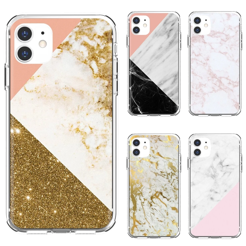 

Soft Silicone Case For iPhone 10 11 12 13 Mini Pro 4S 5S SE 5C 6 6S 7 8 X XR XS Plus Max 2020 Pink-Gold-Bule-Glitter-marble
