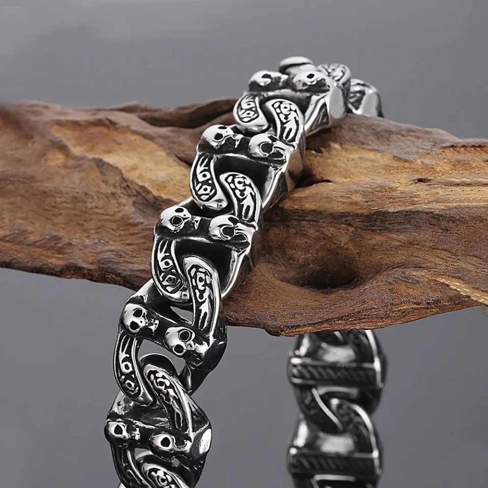 Винтажные готические браслеты из нержавеющей стали 316L с черепом для мужчин и