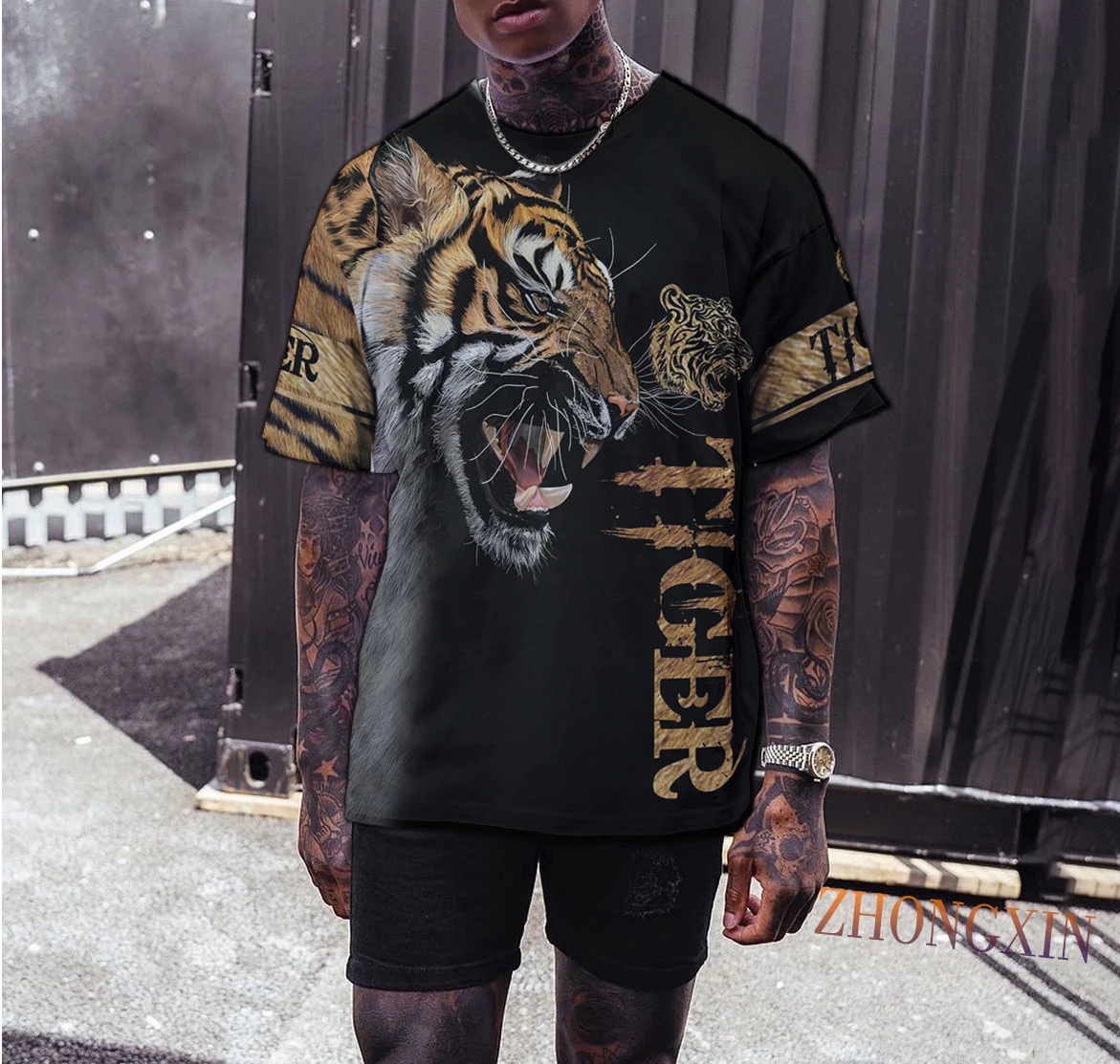 

2021 Summer Men t-shirt Premium Tiger Skin 3D Printed T-Shirt Harajuku Casual short Sleeve Tee shirts Unisex tops